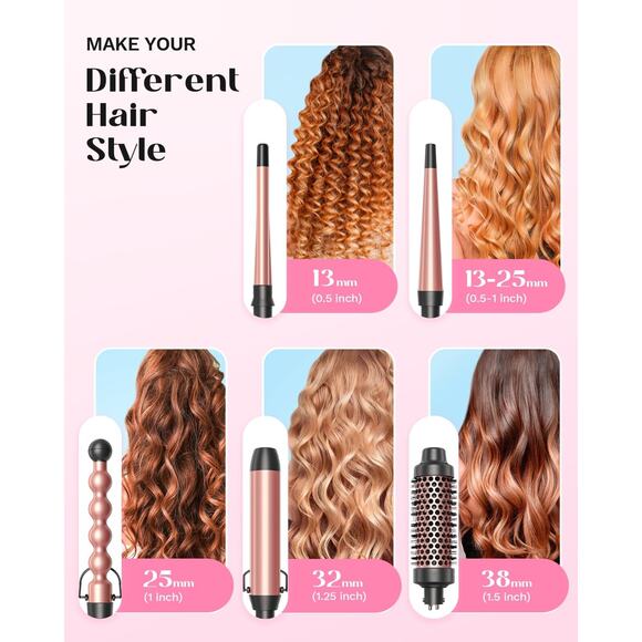 Wavytalk 5 in 1 Curling Iron Curling Wand Set w/ Brush Curler Interchangeable - Picture 2 of 4